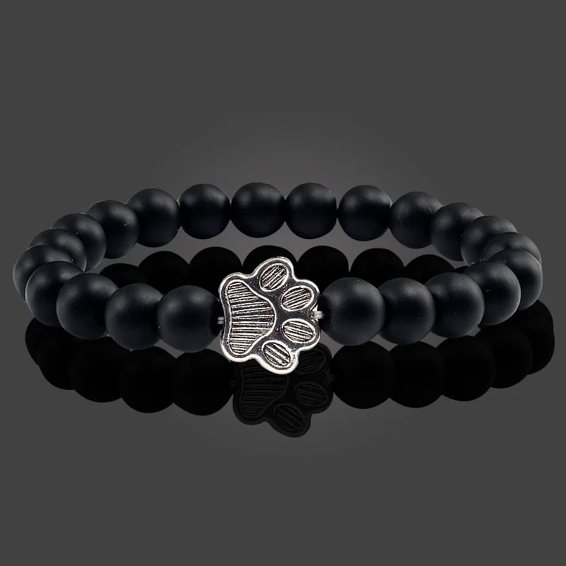 Accessories - Natural Black Volcanic Lava Stone Dog Paw Bracelet black Matte Beads Bracelets For Women Men Cat Dog Lovers Jewelry