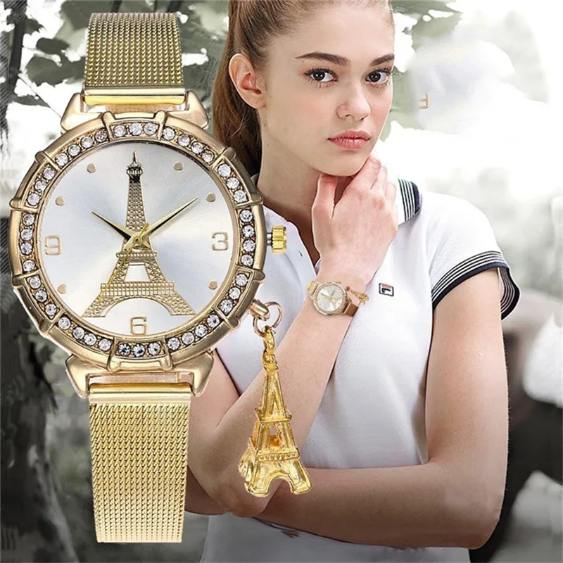 MEIBO Brand Fashion Silver Gold Mesh Band Eiffel Tower Watches Casual Women Metal Stainless Steel Tower Pendant Quartz Watch F#
MEIBO Brand Fashion Silver Gold Mesh Band Eiffel Tower Watches Casual Women Metal Stainless Steel Tower Pendant Quartz Watch F#