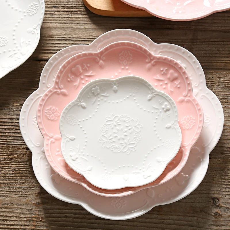 6 inch / 10 inch Ceramic Butterfly Flower Lace Embossed Color Round Flat Macaron Cake Dessert Plate Dish Western Steak PlateTray
6 inch / 10 inch Ceramic Butterfly Flower Lace Embossed Color Round Flat Macaron Cake Dessert Plate Dish Western Steak PlateTray