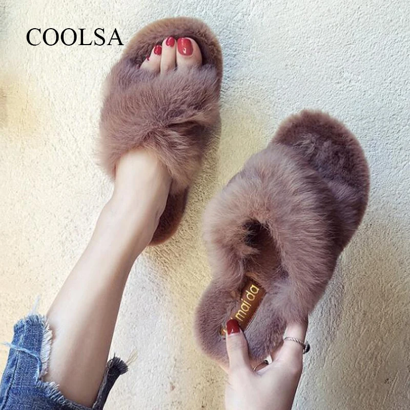 COOLSA 2019 Women's Fluffy Rabbit Fur Slippers Fashion Indoor Cross Fur Slides Casual Push Cotton Flip Flops Large Size Shoes
COOLSA 2019 Women's Fluffy Rabbit Fur Slippers Fashion Indoor Cross Fur Slides Casual Push Cotton Flip Flops Large Size Shoes