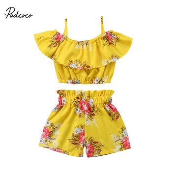 Summer Toddler Kids Girl Clothes Off Shoulder Ruffle Tops Elastic Shorts Bottoms Cute Girl Clothing Outfits 2pcs Set 2-7T
Summer Toddler Kids Girl Clothes Off Shoulder Ruffle Tops Elastic Shorts Bottoms Cute Girl Clothing Outfits 2pcs Set 2-7T