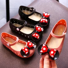 Sandalias de gelatina para niñas de punto de onda Mickey pajarita sandalias de moda para niña sandalia suave cómodos zapatos ahuecados negro rosa(China)