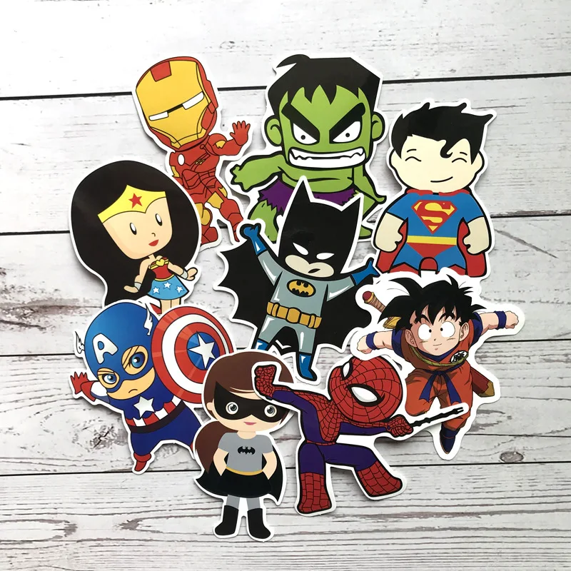 Avengers Spiderman Iron Man Superman Hulk Batman Cartoon Waterproof Stickers Dragon Ball Goku Kobayash Figure Toys for Children
Avengers Spiderman Iron Man Superman Hulk Batman Cartoon Waterproof Stickers Dragon Ball Goku Kobayash Figure Toys for Children