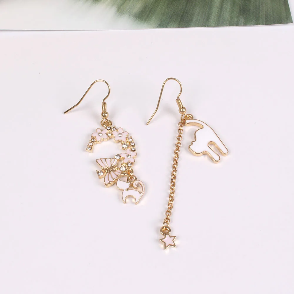 Cute Sweet Gold Color Chain Asymmetrical Earrings Pink Sakura Butterfly White Cats Stars Dangle Drop Earrings For Women Gilrs
Cute Sweet Gold Color Chain Asymmetrical Earrings Pink Sakura Butterfly White Cats Stars Dangle Drop Earrings For Women Gilrs