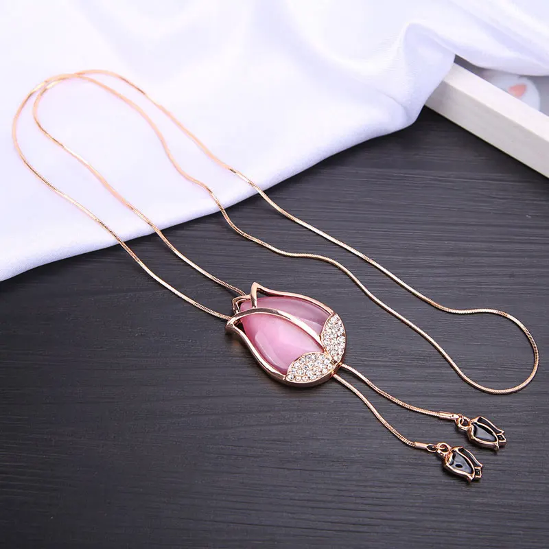 CHUKUI Rose Gold Opal Pendant Flower Tulip Crystal Sweater Chain Long Necklaces Slide Pendants For Women Gifts
CHUKUI Rose Gold Opal Pendant Flower Tulip Crystal Sweater Chain Long Necklaces Slide Pendants For Women Gifts