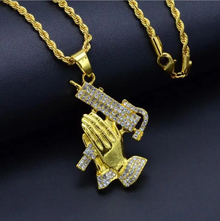 Submachine Gun Pendant Double Hands Prayer Pendant Necklace Jewelry chain Stainless Steel Hip Hop Rock Accessories Mens gifts
Submachine Gun Pendant Double Hands Prayer Pendant Necklace Jewelry chain Stainless Steel Hip Hop Rock Accessories Mens gifts