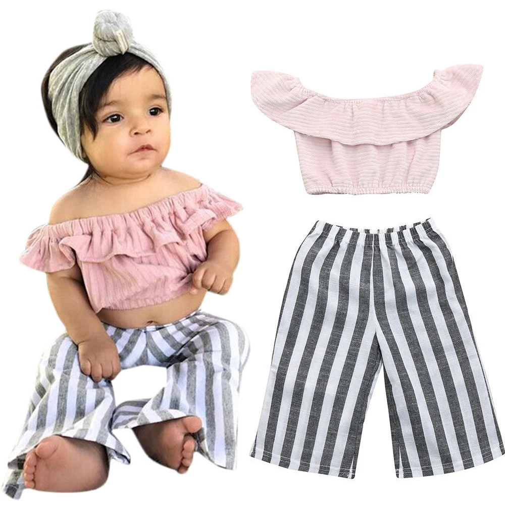 Infant BABY Girls Clothing Sets Boat Neck Off Shoulder Cape Collar Tops+Striped Pants 2pcs Girls Clothes Suit 
Infant BABY Girls Clothing Sets Boat Neck Off Shoulder Cape Collar Tops+Striped Pants 2pcs Girls Clothes Suit