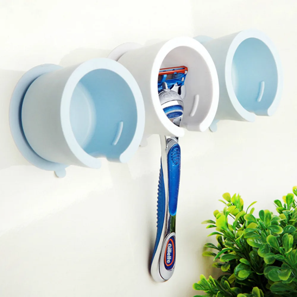 

New Safe Razor Stand Wall-Sucking Toothbrush Holder Shaver Cap Holder Bathroom Shower Organizer Box,1PC White or Blue by Random