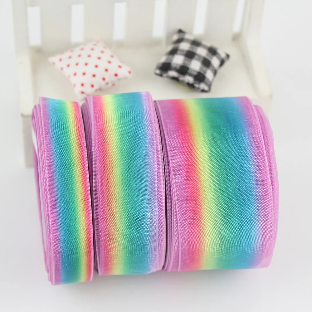 Wholesale stripe Rainbow Gradient organza ribbon Bow Wedding Decoration Lace Crafts gift wrapping decoration 25 yards
Wholesale stripe Rainbow Gradient organza ribbon Bow Wedding Decoration Lace Crafts gift wrapping decoration 25 yards