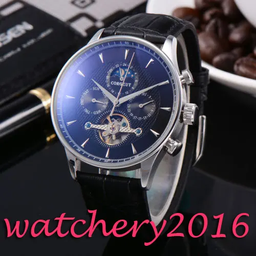 Luxury Corgeut 44mm Moon Phase Black dial Date Day Leather strap Automatic movement Men's Watch
Luxury Corgeut 44mm Moon Phase Black dial Date Day Leather strap Automatic movement Men's Watch