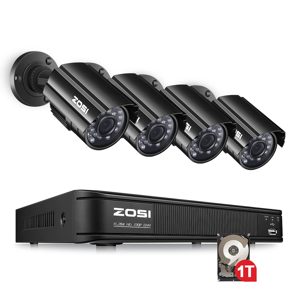 

ZOSI 8CH CCTV System 1080N HDMI TVI CCTV DVR 4PCS 1.0 MP IR Outdoor Security Camera 1280 TVL Camera Surveillance System 1TB HDD