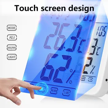 New Indoor Office Digital Thermometer Touch Screen Electronic Hygrometer Luminous Alarm Clock Temperature Sensor Humidity Meter
New Indoor Office Digital Thermometer Touch Screen Electronic Hygrometer Luminous Alarm Clock Temperature Sensor Humidity Meter