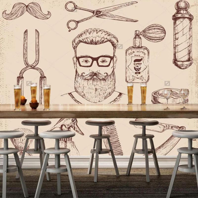 Retro wallpaper, hand painted barber and barber tool murals for the barber shop sofa living room wall vinyl papel de parede
Retro wallpaper, hand painted barber and barber tool murals for the barber shop sofa living room wall vinyl papel de parede