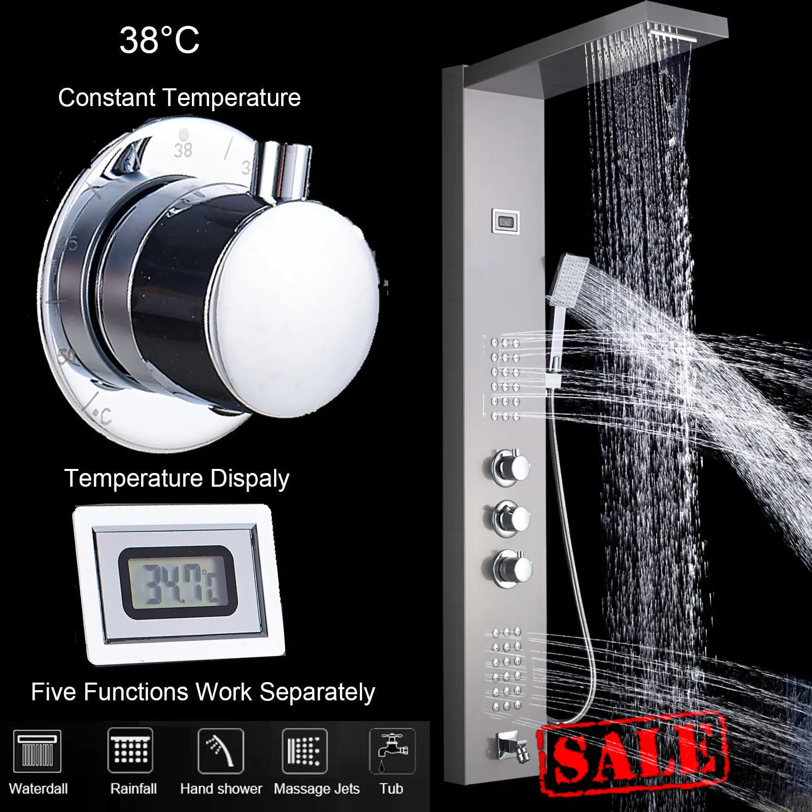Thermostatic Rainfall Shower Panel Tower Bathroom Shower Body Jet Brushed Nickel
Thermostatic Rainfall Shower Panel Tower Bathroom Shower Body Jet Brushed Nickel