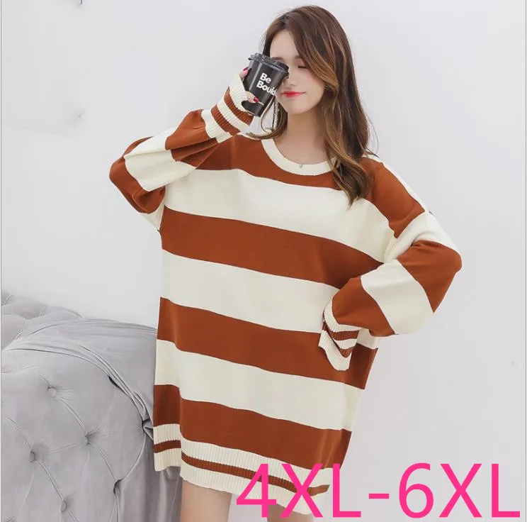 2019 autumn plus size women casual loose stripe long sleeve knit sweater blue khaki woman large size sweaters 3XL 4XL 5XL 6XL
2019 autumn plus size women casual loose stripe long sleeve knit sweater blue khaki woman large size sweaters 3XL 4XL 5XL 6XL