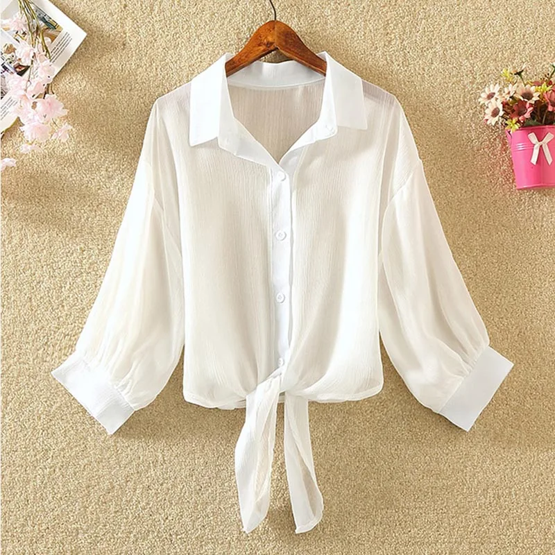 Womens Tops and Blouses Summer Chiffon Shirt White Blue Short Half Sleeve Turn Down Collar Kimono Blusas Mujer Korean Loose A62
Womens Tops and Blouses Summer Chiffon Shirt White Blue Short Half Sleeve Turn Down Collar Kimono Blusas Mujer Korean Loose A62