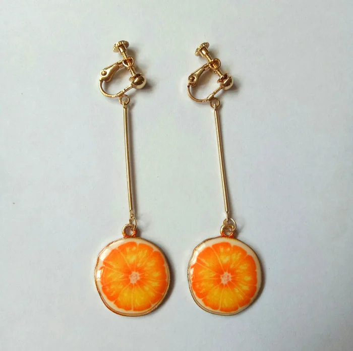 New Summer Lovely Fruit Orange Kiwi Apple Clip On Earrings Without Piercing For Girl'S Fashion Enamel Earrings Bijouterie 15 Aeproduct.getsubject()