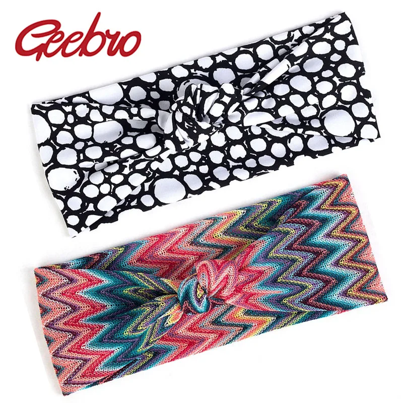 

Geebro Fashion Female Print Headband Bohemia Bow Knotted Elastic Hairband For Women Twist Headwear Girl Accessories Turban AQ010
