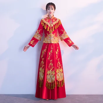 Novelty Asian Bridal Dress Gown Traditional Embroidery Women Qipao Gold Tassels Ancient Cheongsam Suit Stage Show Clothing
Novelty Asian Bridal Dress Gown Traditional Embroidery Women Qipao Gold Tassels Ancient Cheongsam Suit Stage Show Clothing
