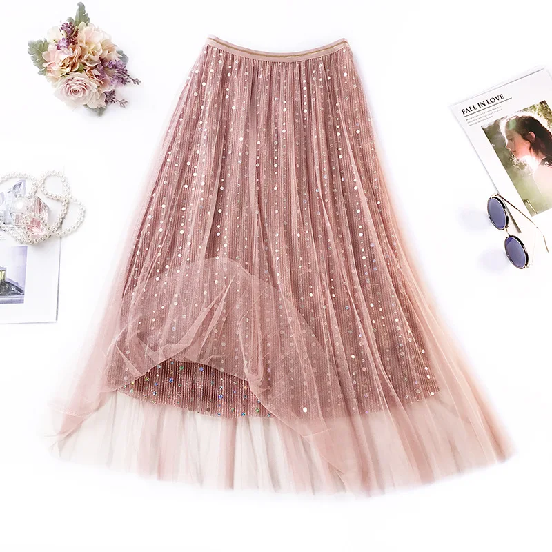 2019 New Arrival Shining Sequins Tulle Skirt Korean Style Fairy Long Skirts For Women 4 Colors Available Free Shipping
2019 New Arrival Shining Sequins Tulle Skirt Korean Style Fairy Long Skirts For Women 4 Colors Available Free Shipping