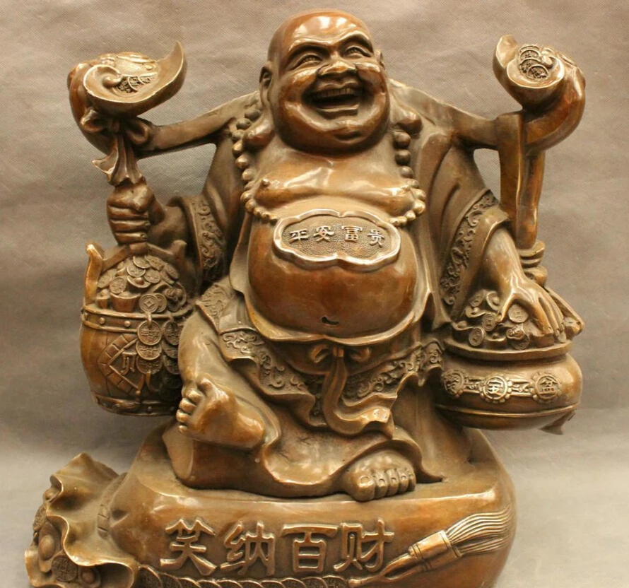 S3925 17" Chinese Bronze Copper RuYi Treasure Bowl Happy Maitreya Buddha On Bag Statue D0318
S3925 17" Chinese Bronze Copper RuYi Treasure Bowl Happy Maitreya Buddha On Bag Statue D0318