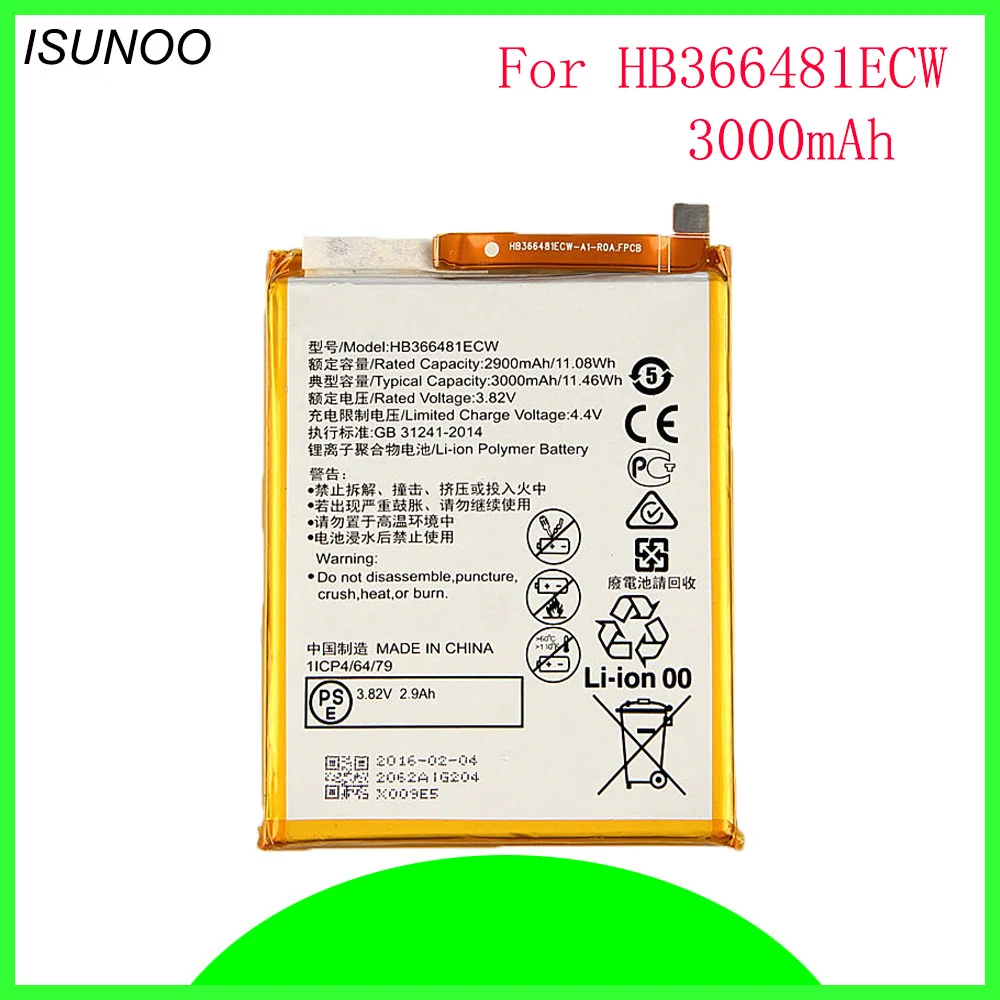 ISUNOO HB366481ECW Battery For Huawei P9 G9 lite Battery 3000mAh Batterie Bateria
ISUNOO HB366481ECW Battery For Huawei P9 G9 lite Battery 3000mAh Batterie Bateria
