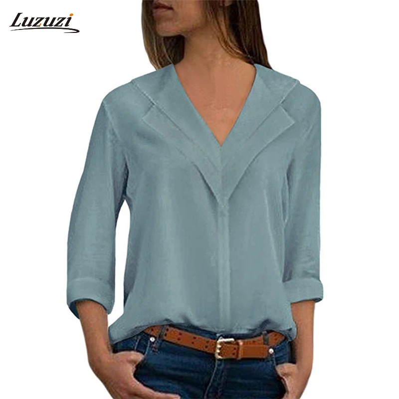 Luzuzi Summer New White Shirt Long Sleeve Chiffon Blouse Double V-neck Tops Office Shirt Lady Blouse Shirt 5XL Women CR6563
Luzuzi Summer New White Shirt Long Sleeve Chiffon Blouse Double V-neck Tops Office Shirt Lady Blouse Shirt 5XL Women CR6563