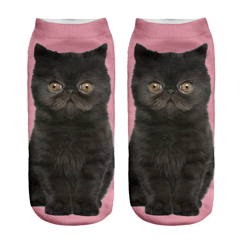 Cute Cat Short Socks 3D Printing Animal Harajuku Ankle Female Stocking Women Lingerie Men Streetwear Solid Black Pokemon Warmer (15)