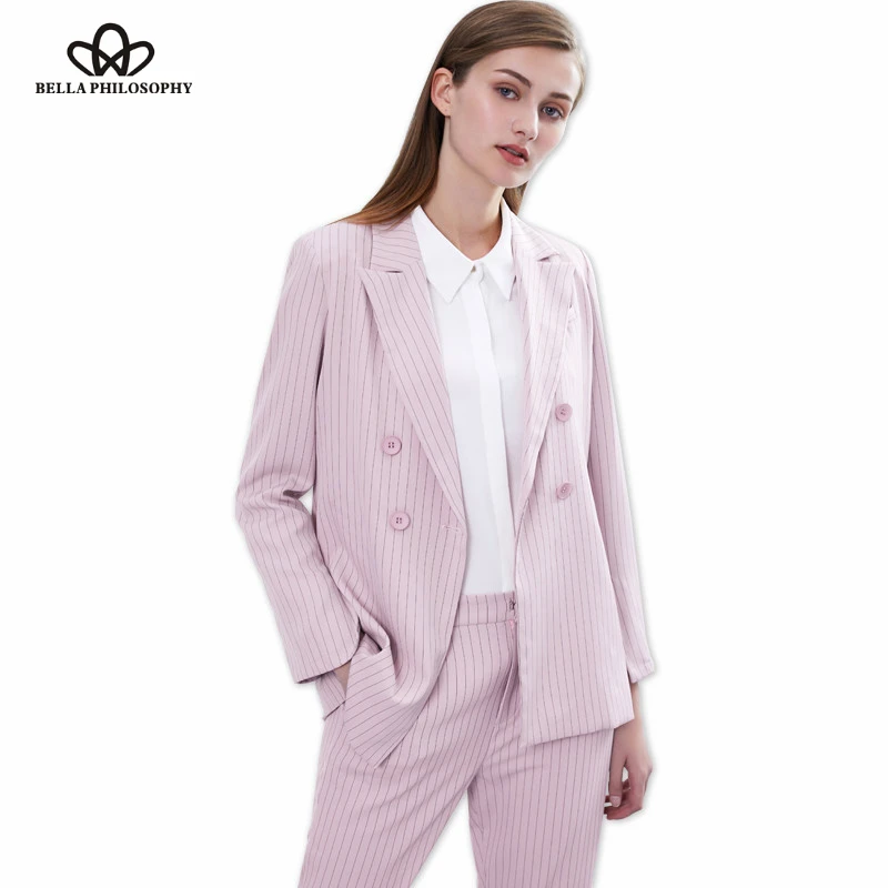 Bella Philosophy Women Spring Summer Striped Pink Blazer Thin Jacket Turn Down Collar Female Blazer Casual office Ladies Suit
Bella Philosophy Women Spring Summer Striped Pink Blazer Thin Jacket Turn Down Collar Female Blazer Casual office Ladies Suit