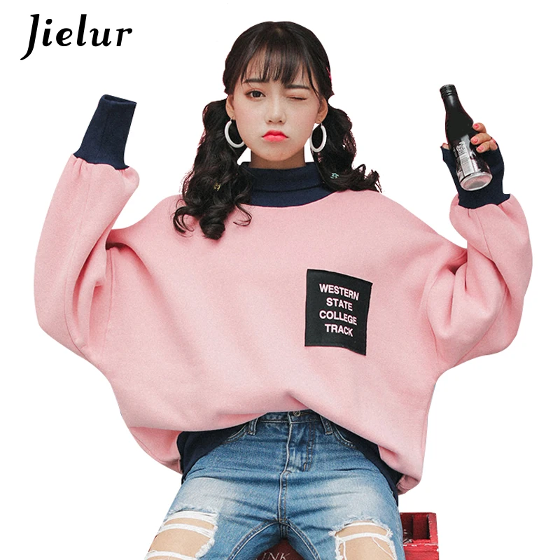 Jielur Pockets Letter Thin Turtleneck Female Sweatshirts Harajuku Pink Navy Blue Kpop Hoodie Hit Color Cool Chic Moda Mujer 2019
Jielur Pockets Letter Thin Turtleneck Female Sweatshirts Harajuku Pink Navy Blue Kpop Hoodie Hit Color Cool Chic Moda Mujer 2019
