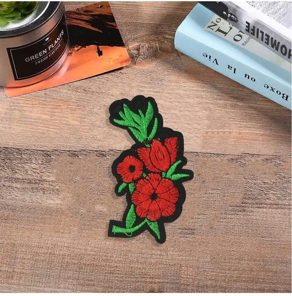 Embroidery Red Flower Iron On Patches For Clothes 3D Applique Flower Embroidery Patches For Clothing Fabric DIY Ironing Stickers (11)