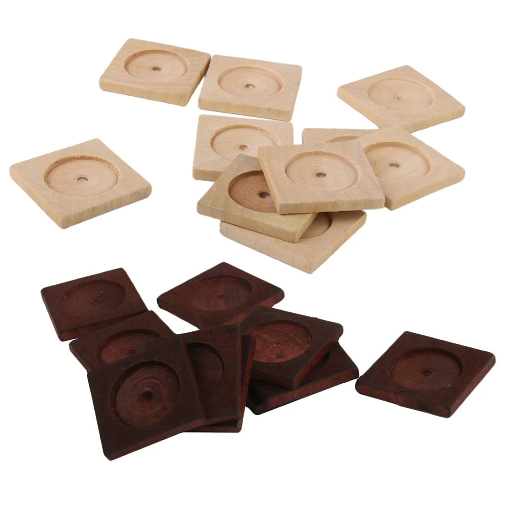 20pcs Vintage Square Wood Cameo Cabochon Setting Base Tray Pendants DIY Necklace Jewelry Making Accessories Findings 25mm
