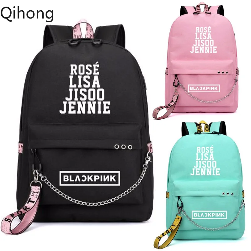 2019 New Hot Rose Lisa JENNIE USB Backpack School Bags Black Pink Mochila Travel Bags Laptop Chain Backpack Headphone USB Port
2019 New Hot Rose Lisa JENNIE USB Backpack School Bags Black Pink Mochila Travel Bags Laptop Chain Backpack Headphone USB Port