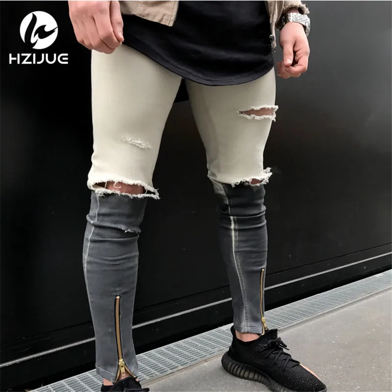 HZIJUE 2017 New Men Trousers Slim Fit Jeans Skinny Runway Straight Elastic Holes Ankle Zipper Denim Pants Destroyed Ripped Jeans
HZIJUE 2017 New Men Trousers Slim Fit Jeans Skinny Runway Straight Elastic Holes Ankle Zipper Denim Pants Destroyed Ripped Jeans