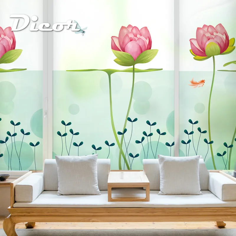 Фото Элегантная декоративная пленка для Стекла Lotus матовая Наклейка на окно витражная
