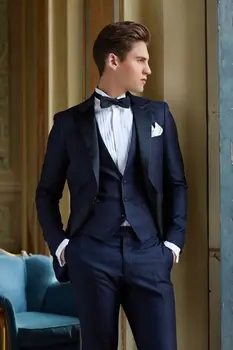 Fashionable Navy Blue Mens Dinner Prom Suits Groom Tuxedos Groomsmen Wedding Blazer Suits (Jacket+Pants+Vest+Tie) K:2822
Fashionable Navy Blue Mens Dinner Prom Suits Groom Tuxedos Groomsmen Wedding Blazer Suits (Jacket+Pants+Vest+Tie) K:2822