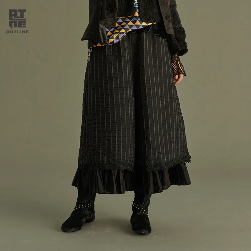 Outline Women Autumn Black Casual Trousers Pockets Spliced Pleated Loose Mie Waist Ankle Length Striped Wide Leg Pants L183K005
Outline Women Autumn Black Casual Trousers Pockets Spliced Pleated Loose Mie Waist Ankle Length Striped Wide Leg Pants L183K005