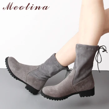 Meotina Shoes Women Mid Calf Boots Winter Round Toe Square Heel Boots Autumn Lace Up Fashion Boots Gray Black Large Size 34-43
Meotina Shoes Women Mid Calf Boots Winter Round Toe Square Heel Boots Autumn Lace Up Fashion Boots Gray Black Large Size 34-43