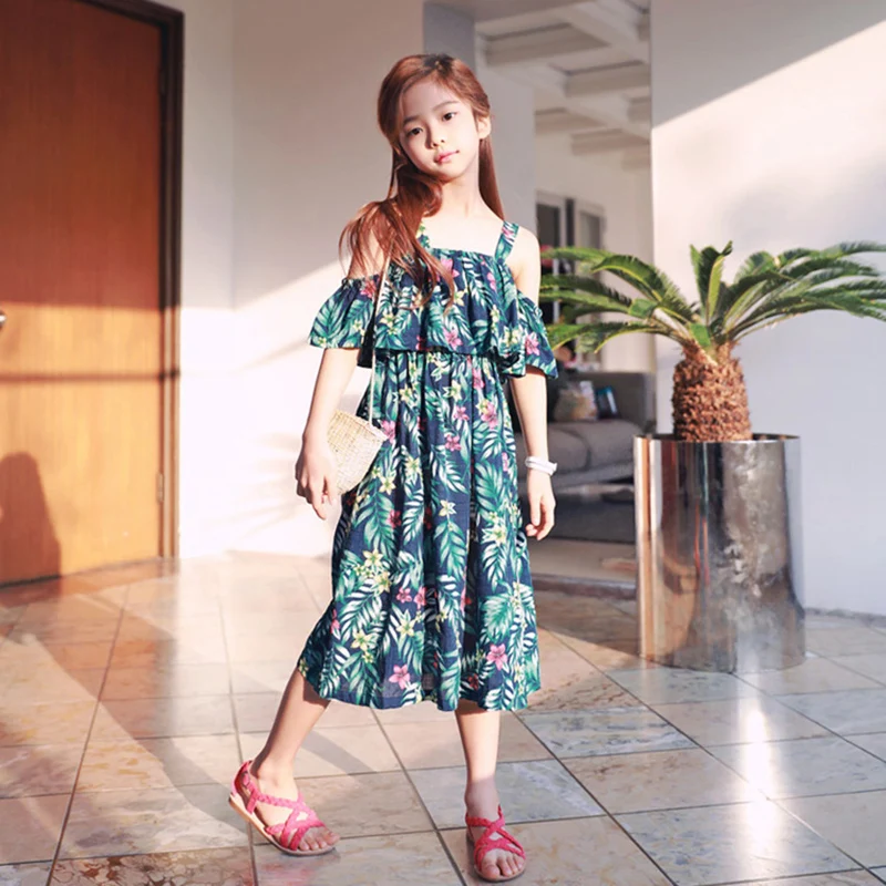 New Bohemian Dresses For Girls Shoulderless Sexy Beach Dress Princess Floral Family Costume Crianca Vestidos | Детская одежда и