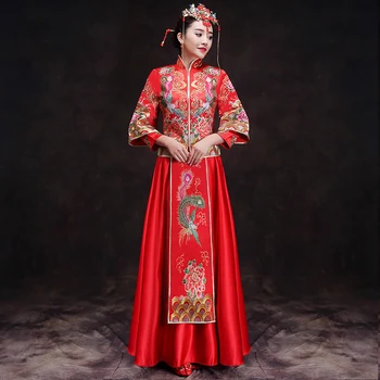 Red bride cheongsam Vintage chinese style wedding evening dress clothing Embroidery Phoenix Qipao costume Vestidos Size S-XL
Red bride cheongsam Vintage chinese style wedding evening dress clothing Embroidery Phoenix Qipao costume Vestidos Size S-XL
