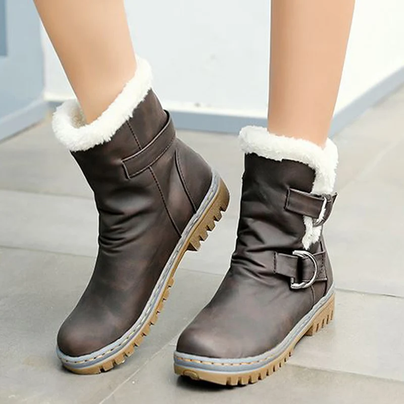 Women's Snow Winter Boots Fur Plush Medium Heels Flock Warm Buckle Ladies Mid Calf Boots Rubber 2018 New Plus Size Shoes Female
Women's Snow Winter Boots Fur Plush Medium Heels Flock Warm Buckle Ladies Mid Calf Boots Rubber 2018 New Plus Size Shoes Female