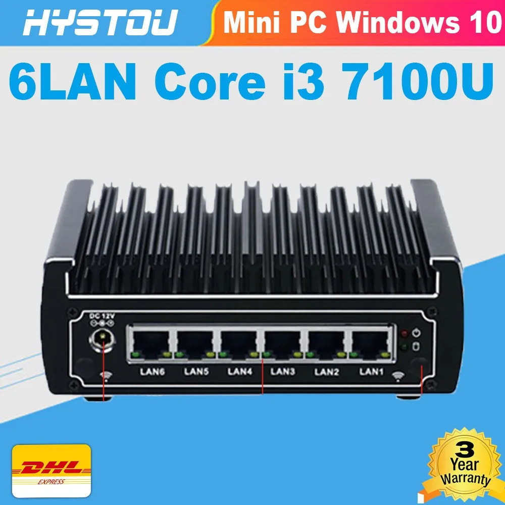 6 Ethernet LAN fanless pfsense Mini PC Intel Skylake core i3 7100u DDR4 ram AES-NI linux Firewall Pfsense Router Network Server