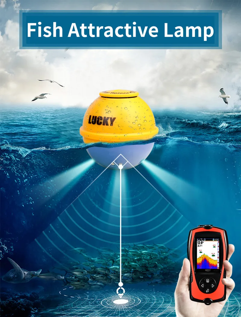 Sonar Fish Finder for Fishing FF1108-1CWLA Wireless Sonar Color Fishfinder 147ft45m Water Depth Sonar Pesca Transducer Fishing (1)