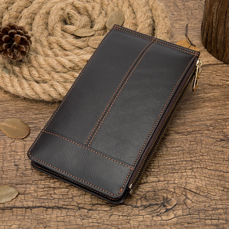 Vintage Men Leather Brand Luxury Wallet Genuine Purse Double Zipper Money Clutch Wallets Coin Pocket Phone case 8707 | Багаж и сумки