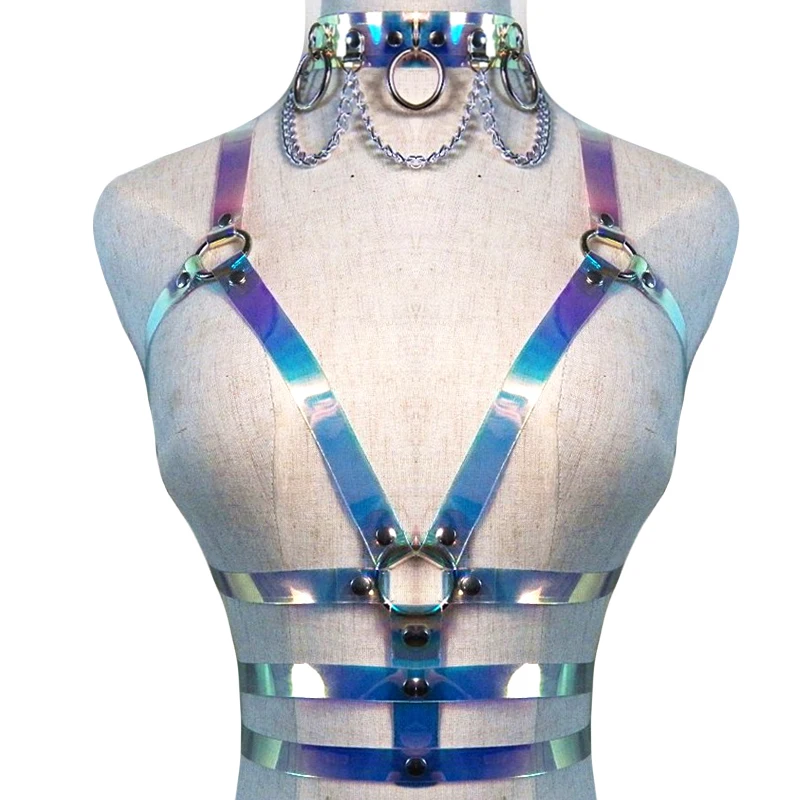 New Gothic Punk Harajuku PVC color leather Body Harness belts Bondage Top Bra Caged Leather metal O Ring Belts Waistband | Аксессуары