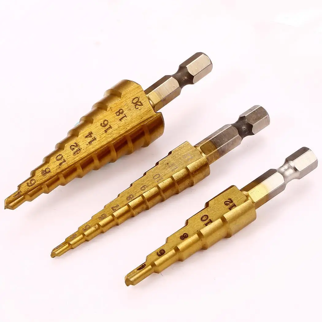 Step Steel High-speed Bits Titanium Cloth Drill Power 3pcs Coated Cone with Bag Drill brocas para metal foret metaux boren set
Step Steel High-speed Bits Titanium Cloth Drill Power 3pcs Coated Cone with Bag Drill brocas para metal foret metaux boren set