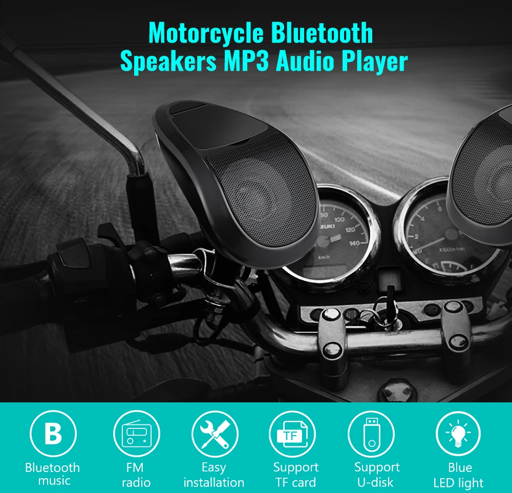 12V 2PCS MT493 Motorcycle Audio Portable Stereo Bluetooth Speakers Waterproof LED Light MP3 Player FM Radio Tuner
12V 2PCS MT493 Motorcycle Audio Portable Stereo Bluetooth Speakers Waterproof LED Light MP3 Player FM Radio Tuner