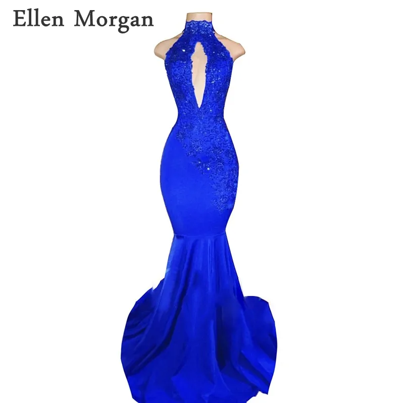 Backless Royal Blue High Neck Mermaid Prom Dresses 2019 for African Black Girls with Lace Beaded Sexy Long Vestido De Festa
Backless Royal Blue High Neck Mermaid Prom Dresses 2019 for African Black Girls with Lace Beaded Sexy Long Vestido De Festa