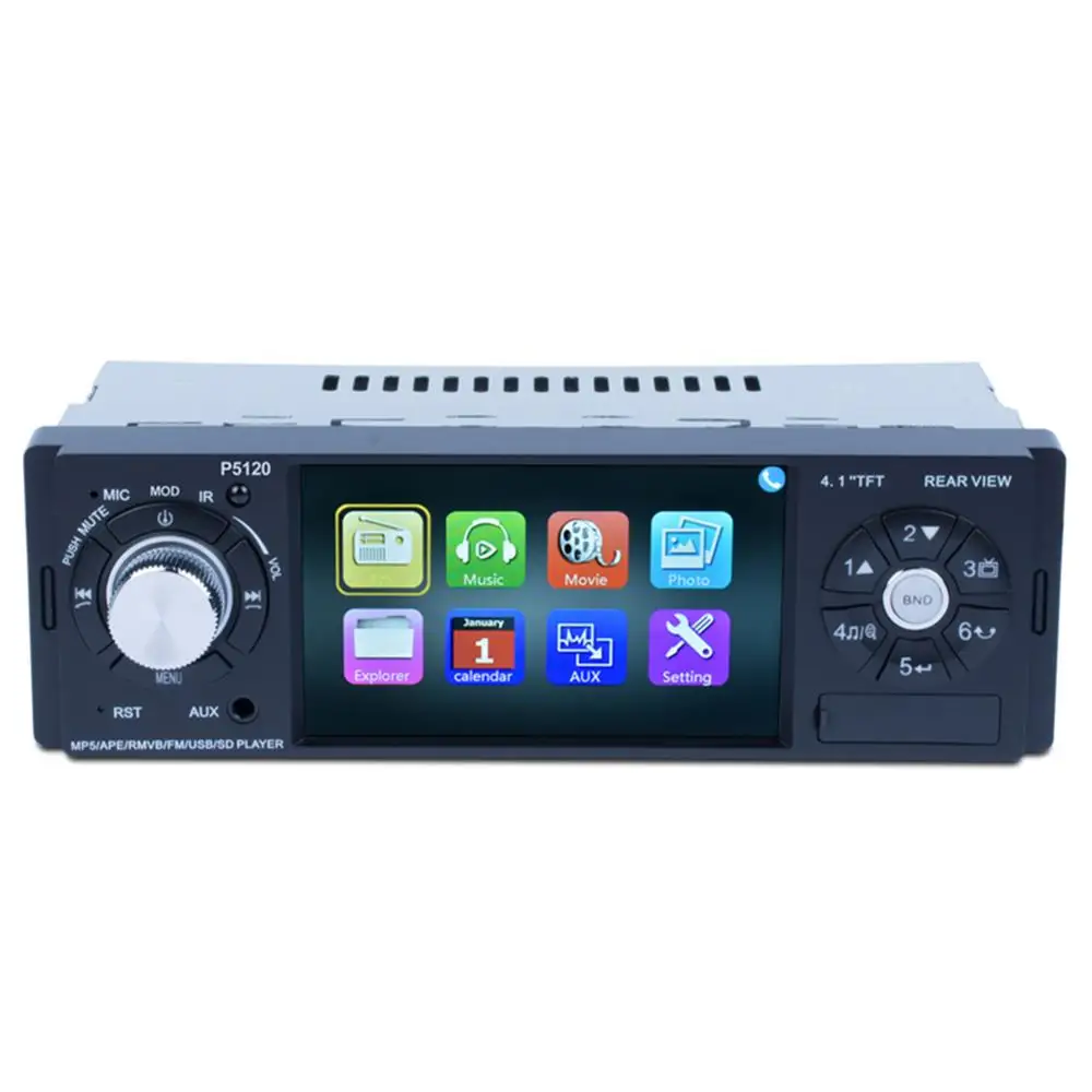 P5120 4.1 inch 1 Din Car Stereo MP5 Player FM Radio BT USB TF AUX IR Remote Control Auto Audio Player No/16GB Rear View Camera
P5120 4.1 inch 1 Din Car Stereo MP5 Player FM Radio BT USB TF AUX IR Remote Control Auto Audio Player No/16GB Rear View Camera