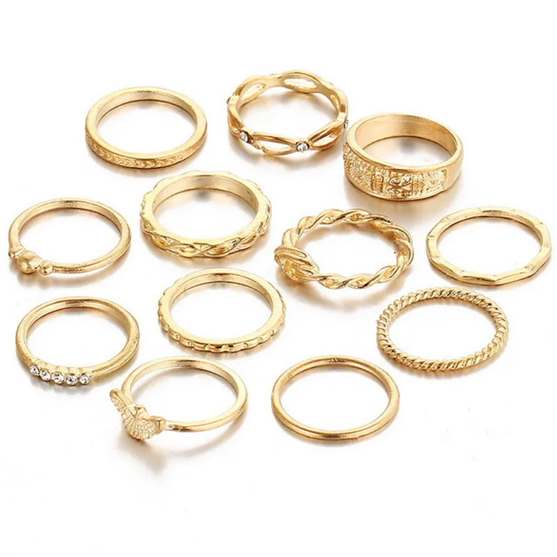 12pcs Women Girl Retro Twining Carved Flower Eagle Bird Rings Crystal Gold Finger Joint Ring Set Jewelry for Wedding Bridal Gift
12pcs Women Girl Retro Twining Carved Flower Eagle Bird Rings Crystal Gold Finger Joint Ring Set Jewelry for Wedding Bridal Gift